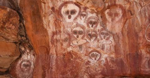 Wandjina rock art on the Barnett River, Mount Elizabeth Station. (Graeme Churchard /CC BY 2.0)